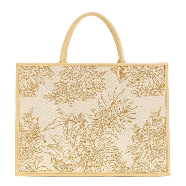 Túi Tote Nữ Charles & Keith CNK Floral Illustrated Canvas Tote Bag 30782070 Màu Be