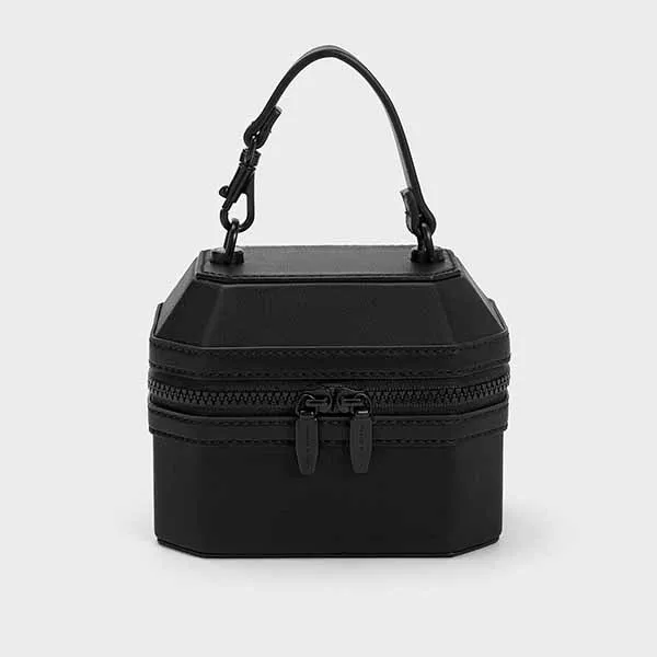 Túi Xách Nữ Charles & Keith CNK Geometric Boxy Top Handle Bag Black 50151259 Màu Đen - Túi xách - Vua Hàng Hiệu
