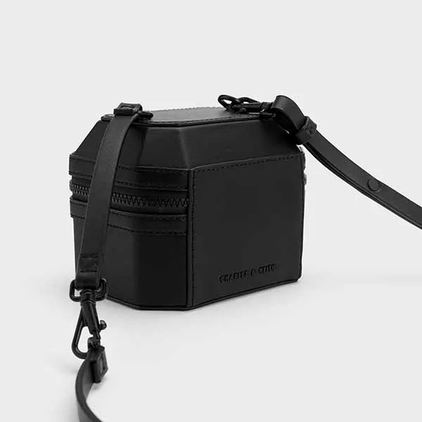 Túi Xách Nữ Charles & Keith CNK Geometric Boxy Top Handle Bag Black 50151259 Màu Đen - Túi xách - Vua Hàng Hiệu