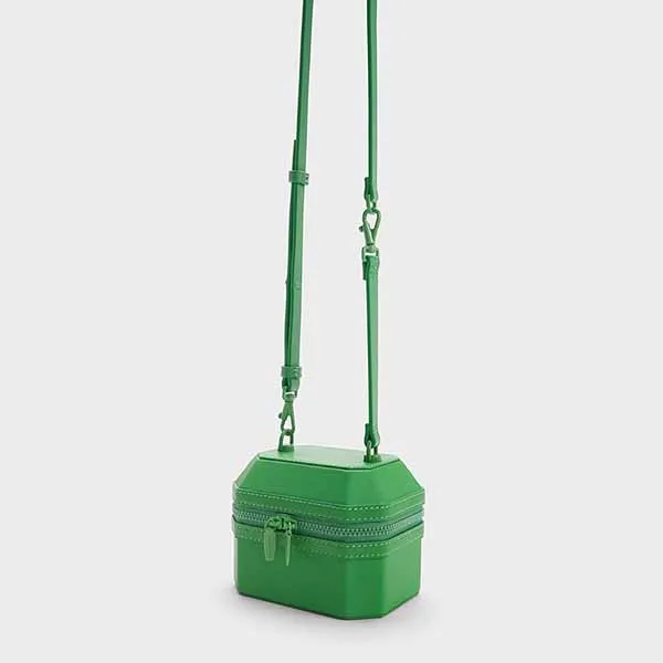 Túi Xách Nữ Charles & Keith CNK Geometric Boxy Top Handle Bag Green 50151259 Màu Xanh Lá - Túi xách - Vua Hàng Hiệu