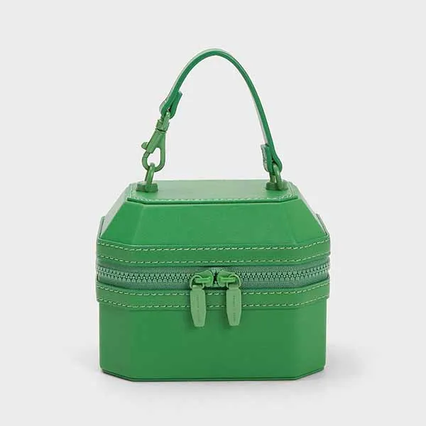 Túi Xách Nữ Charles & Keith CNK Geometric Boxy Top Handle Bag Green 50151259 Màu Xanh Lá - Túi xách - Vua Hàng Hiệu