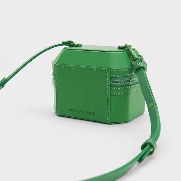 Túi Xách Nữ Charles & Keith CNK Geometric Boxy Top Handle Bag Green 50151259 Màu Xanh Lá - Túi xách - Vua Hàng Hiệu