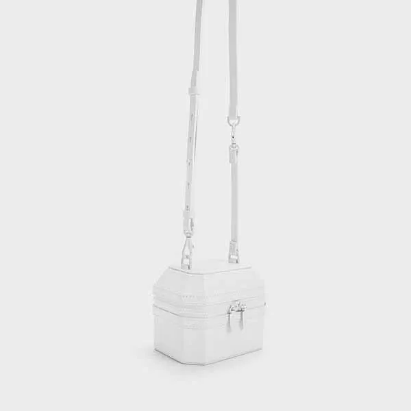 Túi Xách Nữ Charles & Keith CNK Geometric Boxy Top Handle Bag White 50151259 Màu Trắng - Túi xách - Vua Hàng Hiệu