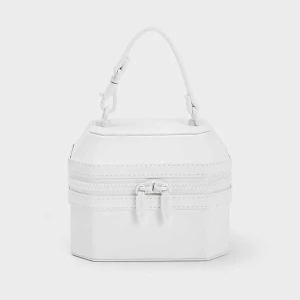 Túi Xách Nữ Charles & Keith CNK Geometric Boxy Top Handle Bag White 50151259 Màu Trắng - Túi xách - Vua Hàng Hiệu