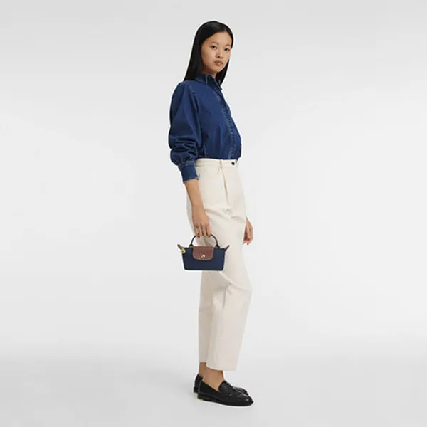 Túi Xách Longchamp Le Pliage Original Pouch With Handle 34175089P68 Màu Xanh Nâu - Túi xách - Vua Hàng Hiệu