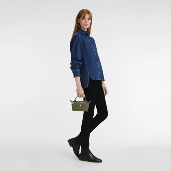 Túi Xách Longchamp Le Pliage Recycled Fabric Pouch With Handle Forest 34175919479 Màu Xanh Olive - Túi xách - Vua Hàng Hiệu