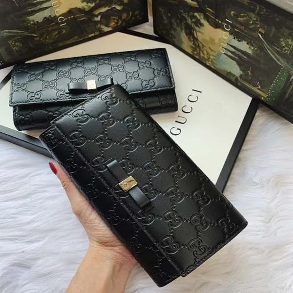 Ví Gucci Black Guccissima Leather Bow Flap Continental Wallet Màu Đen