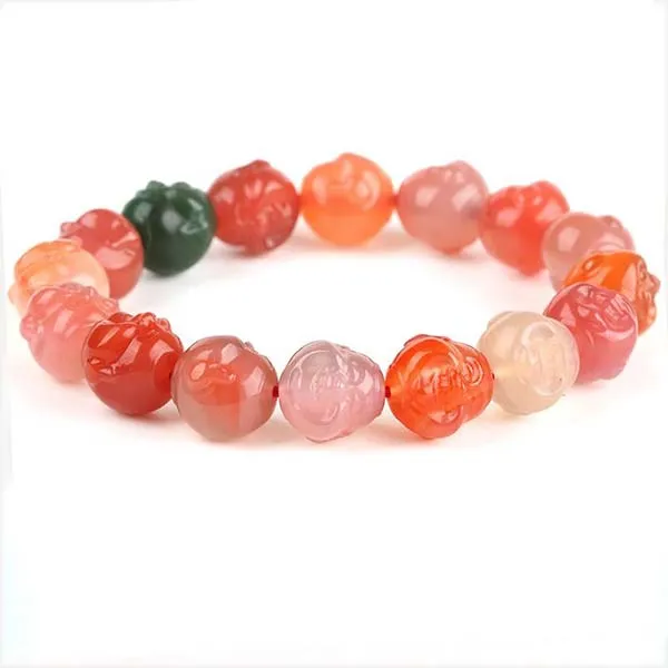 Vòng Đeo Tay LiLi Jewelry Mã Não 7A Khắc Phật Di Lặc LILI_476639 Phối Màu Kích Thước Đá 12-13mm