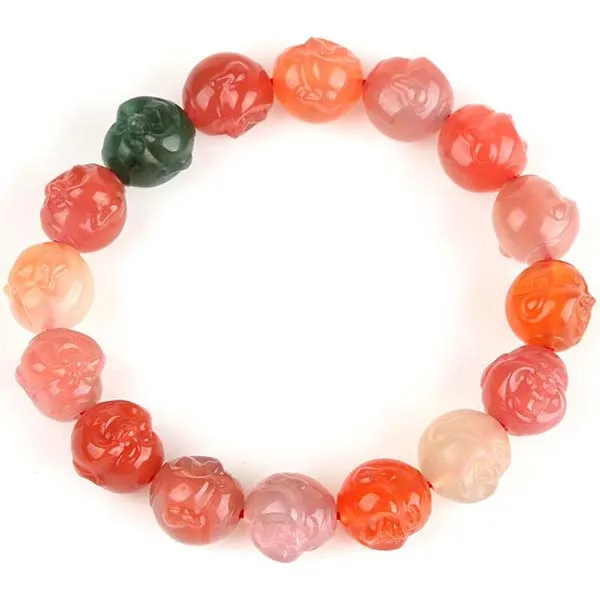 Vòng Đeo Tay LiLi Jewelry Mã Não 7A Khắc Phật Di Lặc LILI_476639 Phối Màu Kích Thước Đá 12-13mm
