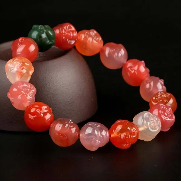 Vòng Đeo Tay LiLi Jewelry Mã Não 7A Khắc Phật Di Lặc LILI_476639 Phối Màu Kích Thước Đá 12-13mm