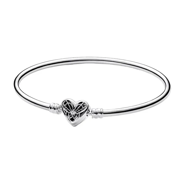 Vòng Đeo Tay Pandora Moments Heart & Butterfly Bangle 592593C01 Màu Bạc Size 17 - Trang sức - Vua Hàng Hiệu