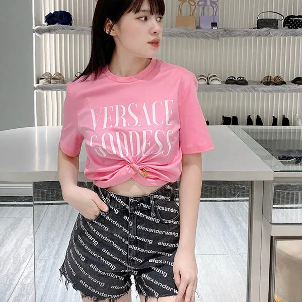 Áo Croptop Nữ Versace Pink With Logo Printed 1009137 1A06529 1PK40 Màu Hồng
