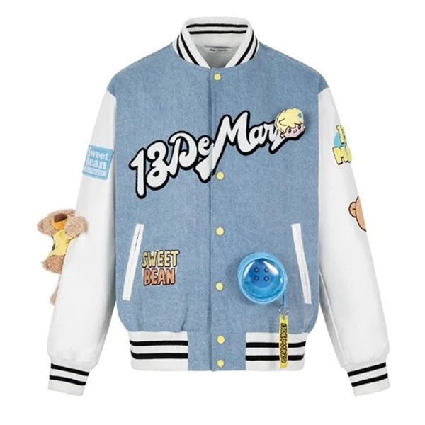 Áo Khoác 13 De Marzo Pop Mart Sweet Bean Bear Polaroid Denim Jacket FR-JX-659 Màu Xanh Blue Size S - 3
