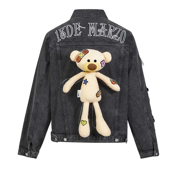 Áo Khoác Bò 13 De Marzo Palda Bear Velcro Patch Denim Jacket Black FR-JX-304 Màu Đen Xám Size S - Thời trang - Vua Hàng Hiệu