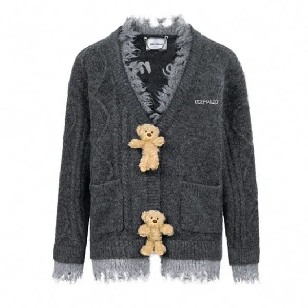 Áo Cardigan 13 De Marzo Bear Botton Unedged Cardigan Black FR-JX-586 Màu Xám Size S