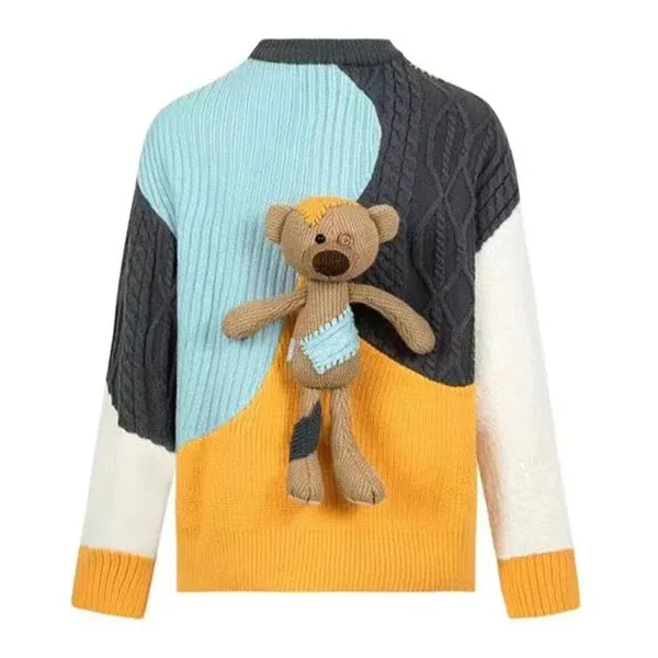 Áo Len 13 De Marzo Bear Suture Patch Sweater FR-JX-689 Phối Màu Size M