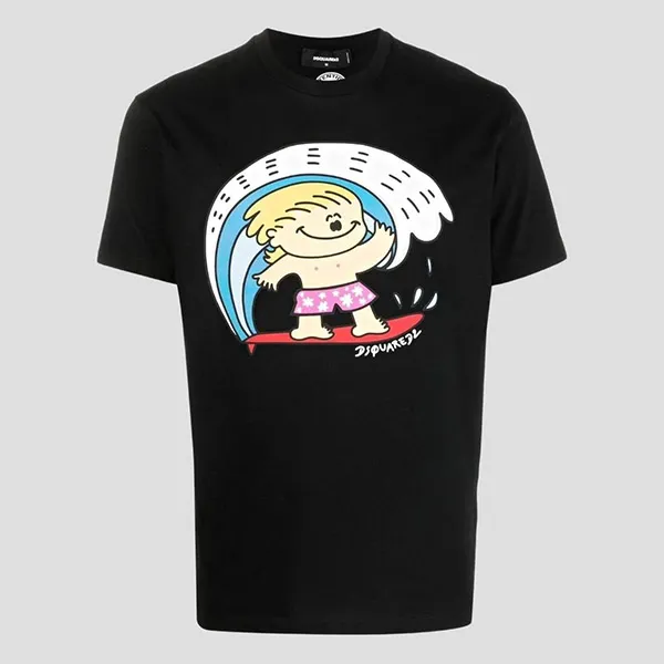 Áo Phông Nam Dsquared2 Black With Logo Printed Tshirt S71GD1244 S23009 900 Màu Đen