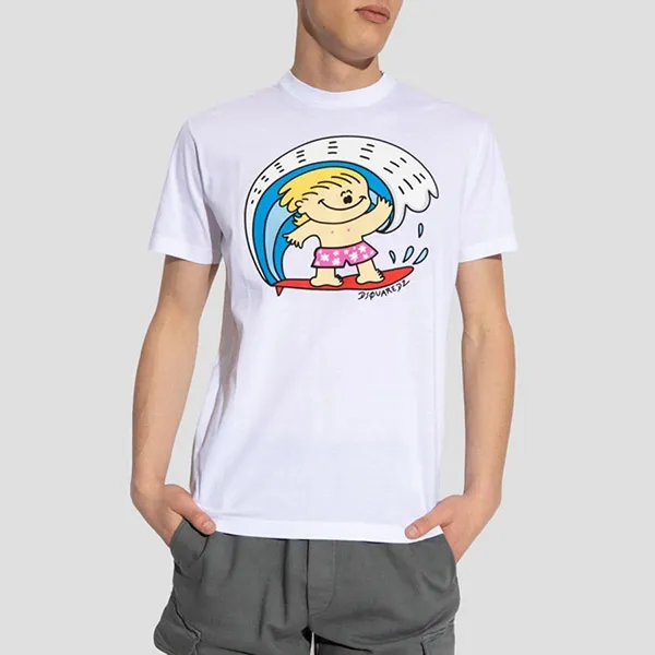 Áo Phông Nam Dsquared2 White With Logo Printed Tshirt S71GD1244 S23009 100 Màu Trắng