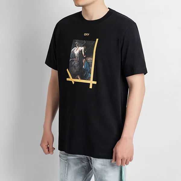 Áo Phông Nam Off-White Arrows Caravaggio Printed Crewneck Tshirt OMAA027C99JER015 1001 Màu Đen