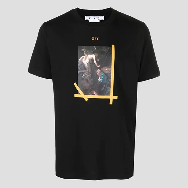 Áo Phông Nam Off-White Arrows Caravaggio Printed Crewneck Tshirt OMAA027C99JER015 1001 Màu Đen