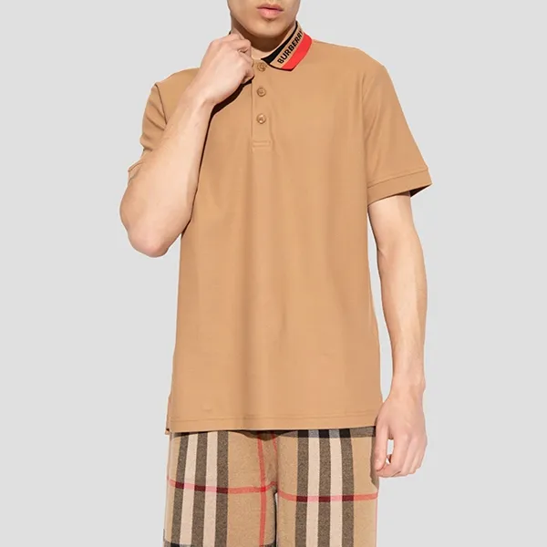 Áo Polo Nam Burberry Beige Contrast-Collar Pique Polo 8051236 Màu Nâu Be Size M