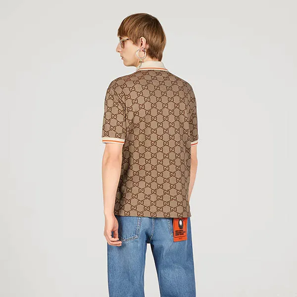 Áo Polo Nam Gucci GG Cotton Silk ‎742384 XJFGU 2270 Màu Nâu Be Size XS