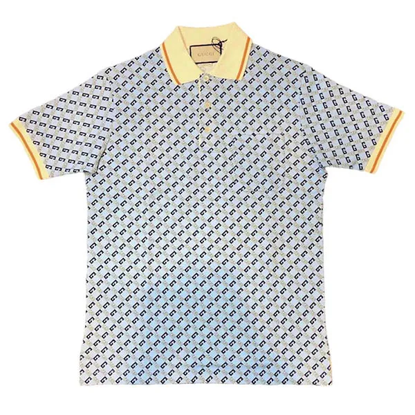 Áo Polo Nam Gucci GG Cotton Silk Màu Xanh