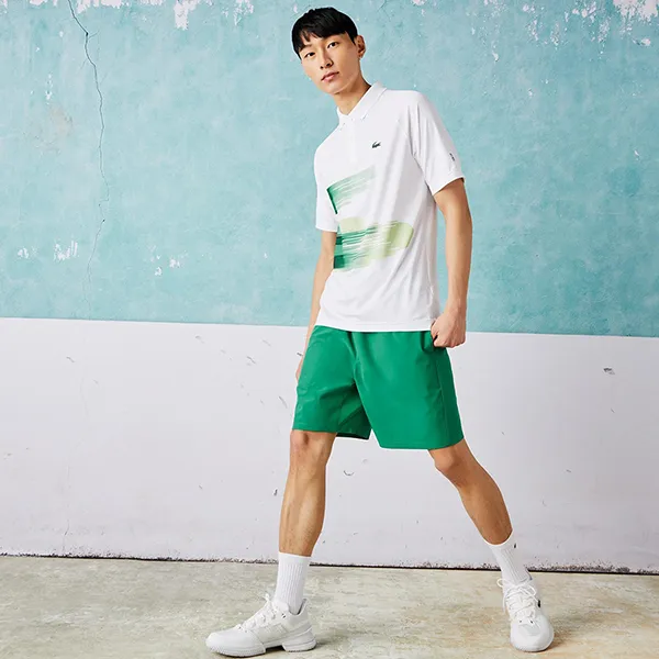 Áo Polo Nam Lacoste Men's Sport x Novak Djokovic Print Stretch DH0853 FXT Màu Trắng Size 5