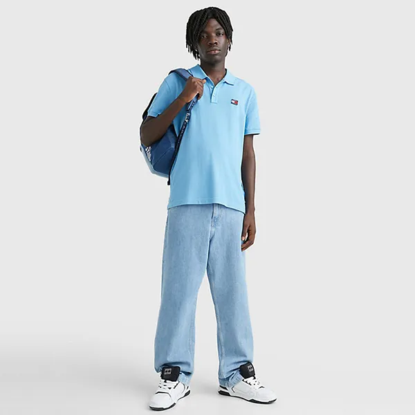 Áo Polo Nam Tommy Hilfiger Sueded Classic Fit Badge DM0DM16224_AZZURRO_CY7 Màu Xanh Blue Size M