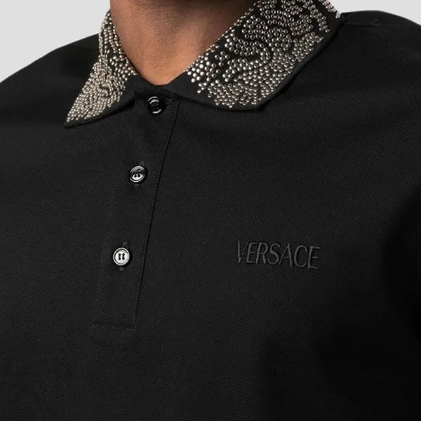 Áo Polo Nam Versace Black Studded Collar 1A06080 1008502 Màu Đen