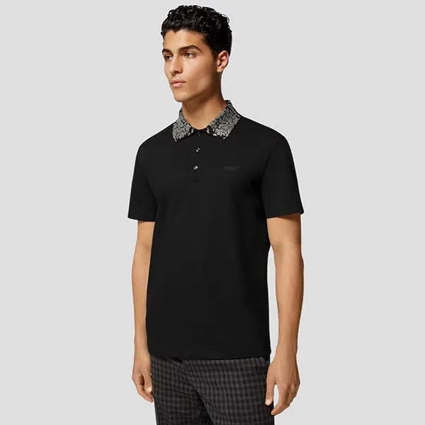 Áo Polo Nam Versace Black Studded Collar 1A06080 1008502 Màu Đen