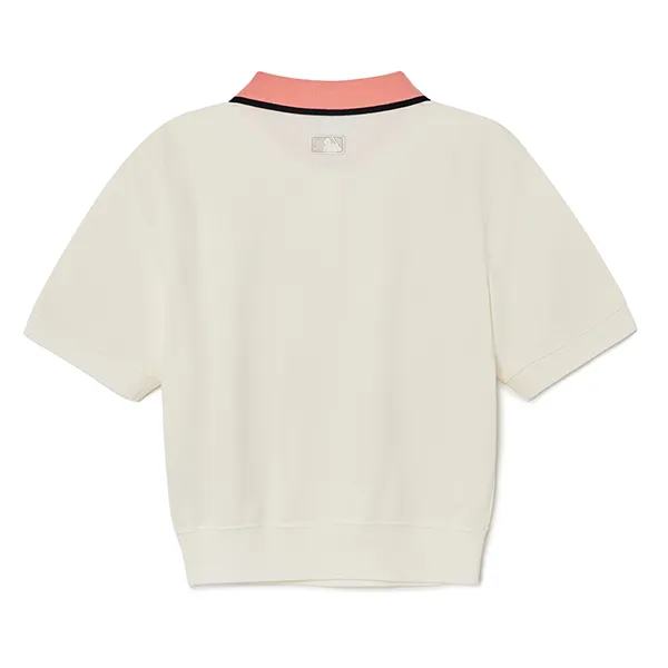 Áo Polo Nữ MLB Crop Boston Red Sox 3FPQB0333-43IVS Màu Hồng Trắng Size XS