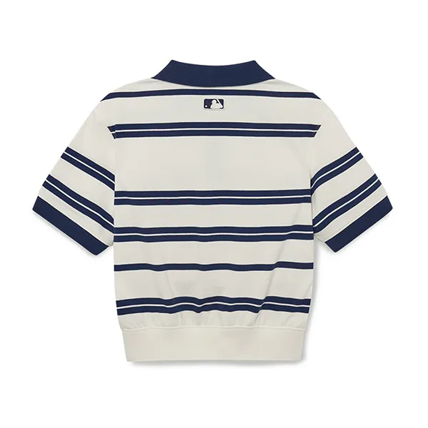 Áo Polo Nữ MLB Varsity Striped Crop Collar T-Shirt Boston Red Sox 3FPQV0133-43IVS Màu Trắng/Xanh Navy Size XS