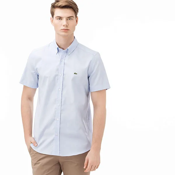 Áo Sơ Mi Nam Ngắn Tay Lacoste Regular CH4975-58M Màu Xanh Blue Size 41