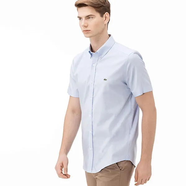 Áo Sơ Mi Nam Ngắn Tay Lacoste Regular CH4975-58M Màu Xanh Blue Size 41
