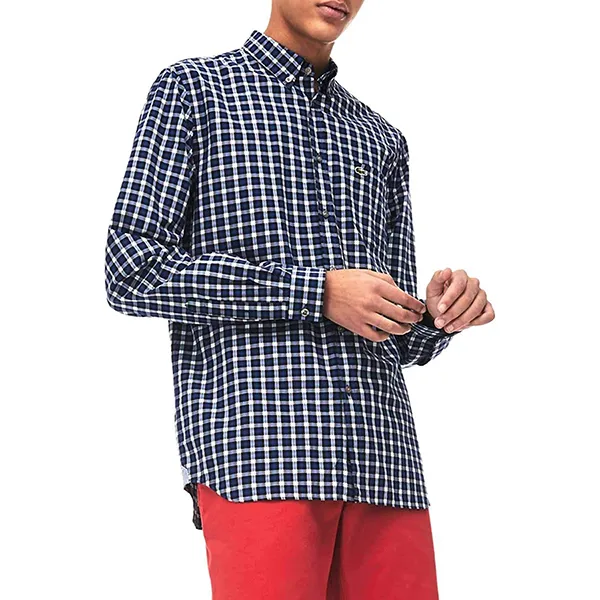 Áo Sơ Mi Nam Lacoste Shirt CH5650 Màu Xanh Kẻ Size 38