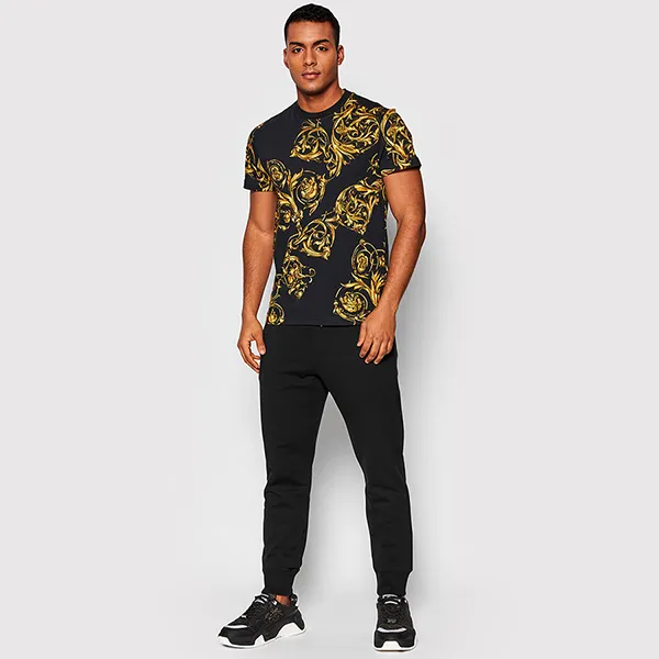 Áo Thun Nam Versace T-shirt Print Garland Bianco Slim Fit 72GAH6S0 JS049 G89 Màu Đen Size M