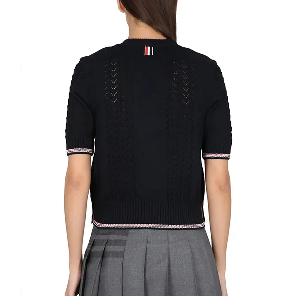 Áo Thun Nữ Thom Browne Pointelle Knitted Tshirt Màu Xanh Navy Size 36