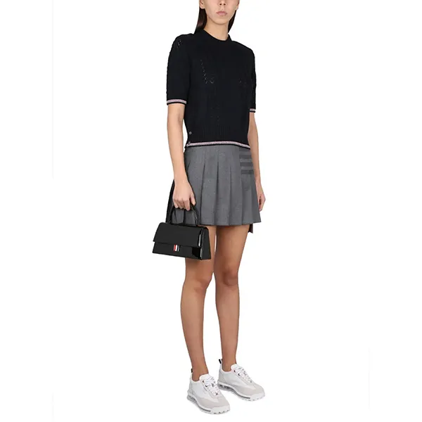 Áo Thun Nữ Thom Browne Pointelle Knitted Tshirt Màu Xanh Navy Size 36