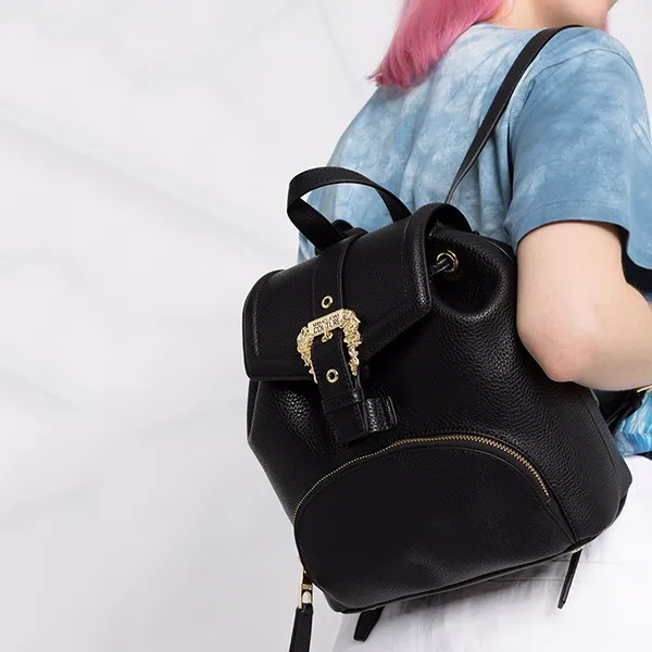 Balo Nữ Versace Jeans Couture Buckled Drawstring Backpack Màu Đen