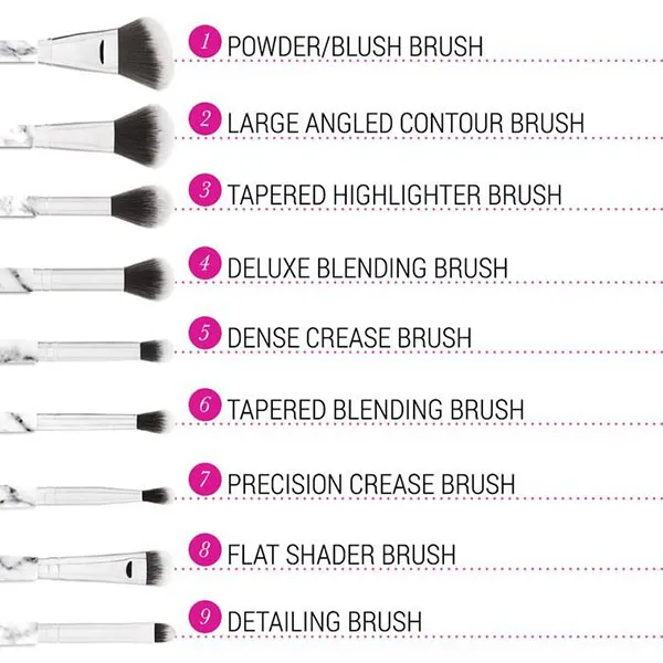 Bộ Cọ Trang Điểm Kèm Hộp BH Cosmetics White Marble Brush Set With Angeled Brush Holder - Trang điểm - Vua Hàng Hiệu