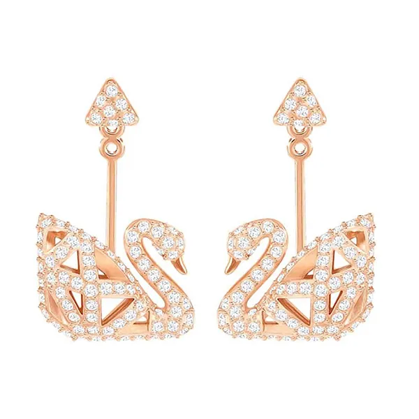 Combo Dây Chuyền Và Khuyên Tai Nữ Swarovski Facet Swan 5281275 5358058 Màu Vàng Hồng