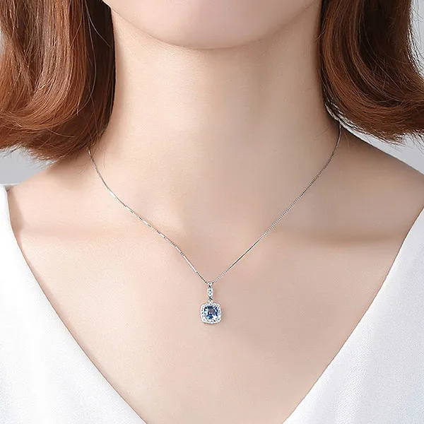 Dây Chuyền Nữ Kya Jewel Đá CZ Cao Cấp SN186 Màu Bạc Phối Xanh