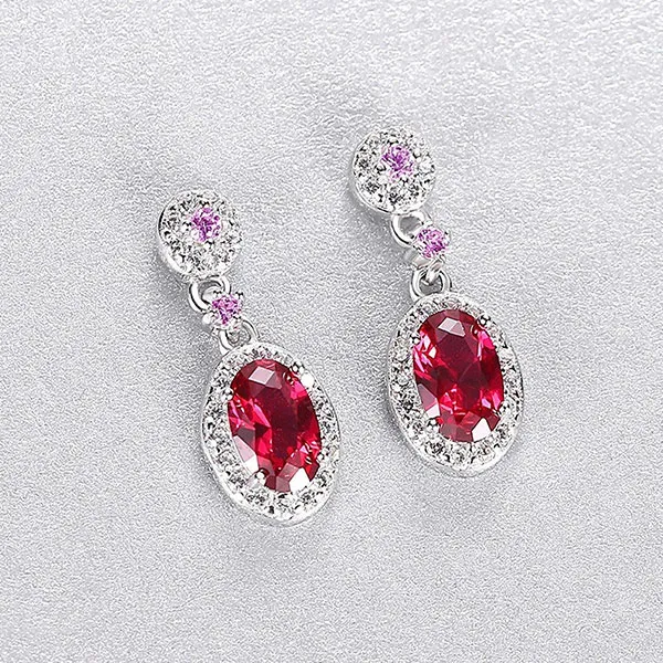 Khuyên Tai Nữ Kya Jewel Đá Đỏ Hồng Quyến Rũ SE95 Màu Bạc Phối Đỏ