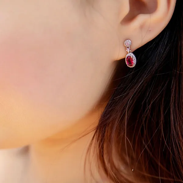 Khuyên Tai Nữ Kya Jewel Đá Đỏ Hồng Quyến Rũ SE95 Màu Bạc Phối Đỏ