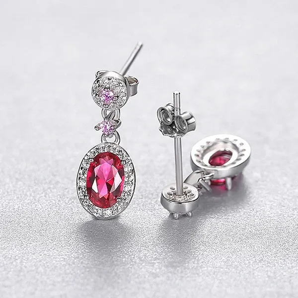 Khuyên Tai Nữ Kya Jewel Đá Đỏ Hồng Quyến Rũ SE95 Màu Bạc Phối Đỏ