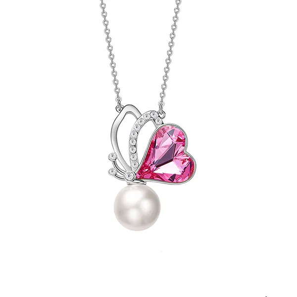 Dây Chuyền Nữ Kya Jewel Đẹp Cánh Bướm Đá Swarovski Và Ngọc Trai SN52-H Màu Hồng Bạc