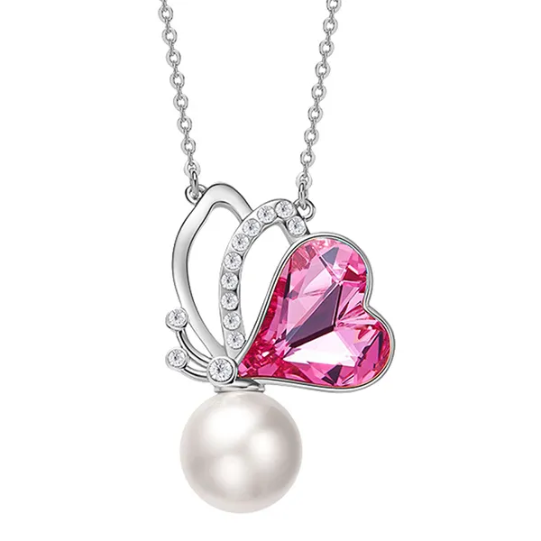Dây Chuyền Nữ Kya Jewel Đẹp Cánh Bướm Đá Swarovski Và Ngọc Trai SN52-H Màu Hồng Bạc