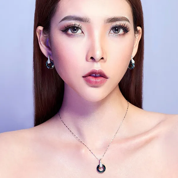 Dây Chuyền Nữ Kya Jewel Swarovski Tròn Thanh Lịch SN61 Màu Xanh Bạc