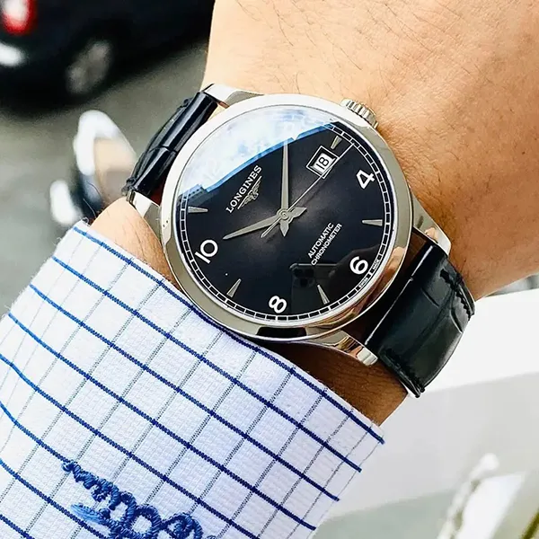 Đồng Hồ Nam Longines Record L2.820.4.56.2 Watch Màu Đen Bạc